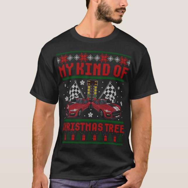 Camiseta Arrastrar el coche de carreras del árbol de Navida (Anverso)