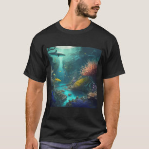 Camiseta Arrecife de coral vibrante con peces y tiburones