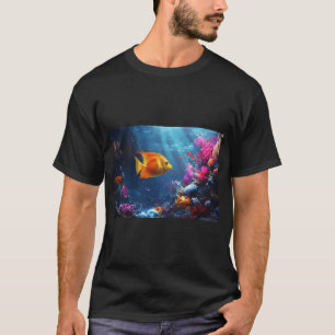 Camiseta Arrecife iluminado por el sol con nadador dorado