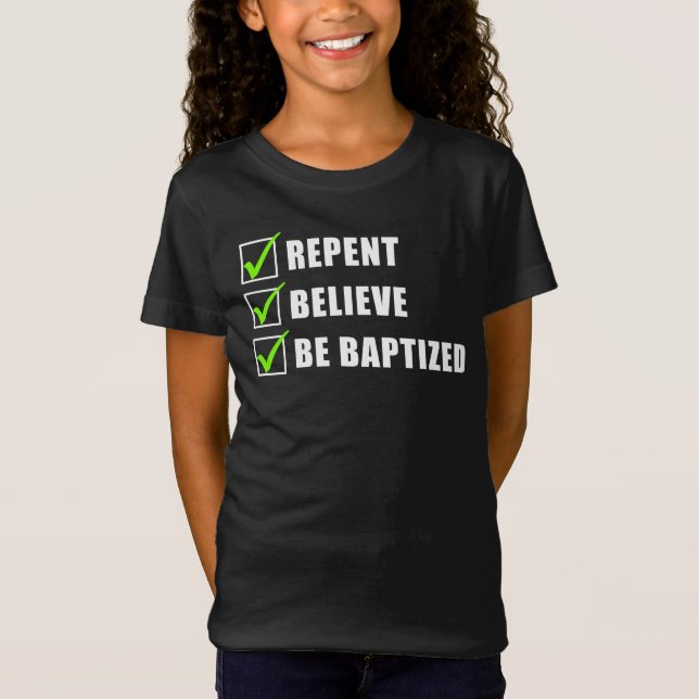 Camiseta Arrepentimiento, crea ser fe cristiana bautizada c (Anverso)