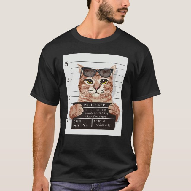 Camiseta Arrested Cat Mug Shot I Poop On The Rug (Anverso)