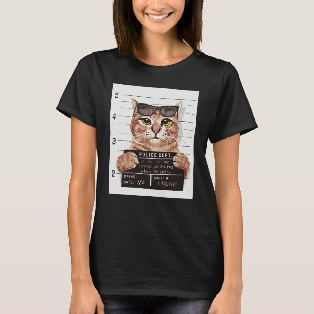 Camiseta Arrested Cat Mug Shot I Poop On The Rug (Anverso)
