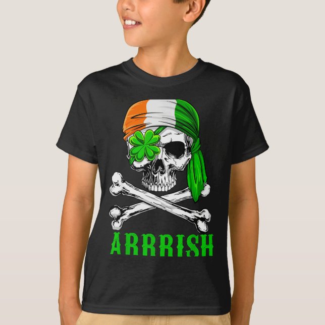 Camiseta Arrish Irish Rate Skull St Patricks Day Clover Gif (Anverso)