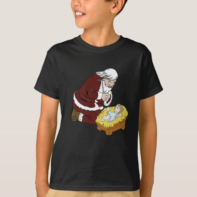 Camiseta Arrojando a Santa Claus con el bebé Jesús T-Navida (Anverso)