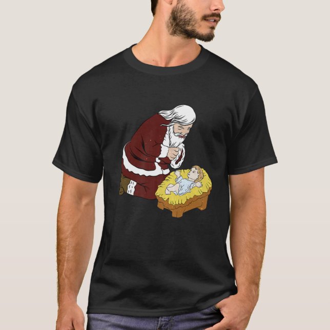 Camiseta Arrojando a Santa Claus con el bebé Jesús T-Navida (Anverso)