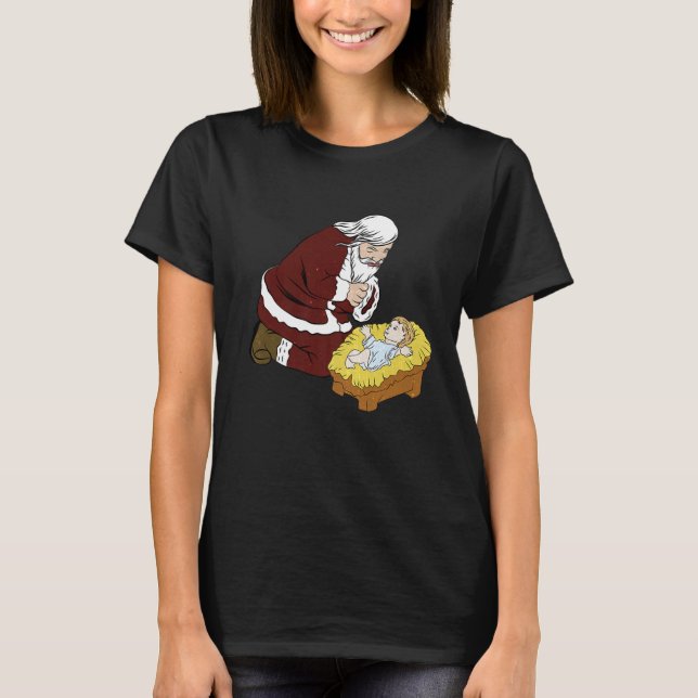 Camiseta Arrojando a Santa Claus con el bebé Jesús T-Navida (Anverso)