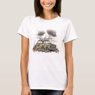 Camiseta Arroz y reflexión: Coches Vintage de color de agua
