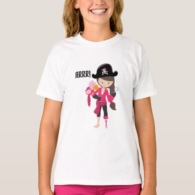 Camiseta ¡ARRR! Divertido Chica pirata loro rosado (Anverso)