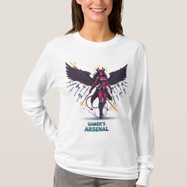 Camiseta "Arsenal de la Sombra: El Angel Gamer del diablo" (Anverso)