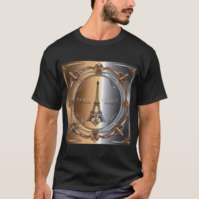 Camiseta Art. de la Torre Eiffel de París - Diseño metálico (Anverso)