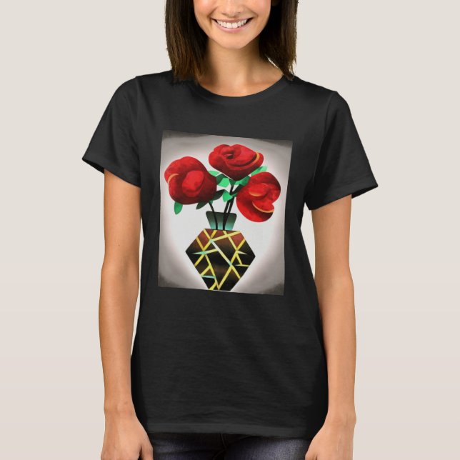 Camiseta Art Deco Red Roses In Vase Abstract Art (Anverso)
