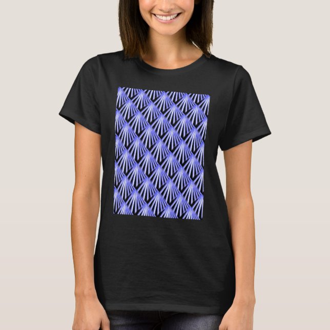 Camiseta Art Deco Tropical Beach Palm Vacation Blue On Blac (Anverso)