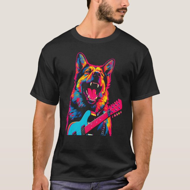 Camiseta Art German Shepherd Dog Guitarist (Anverso)