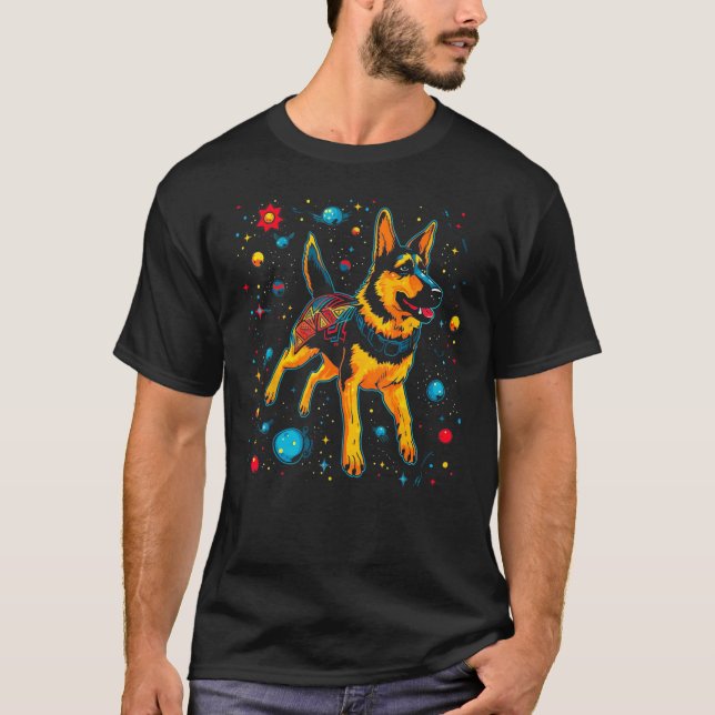 Camiseta Art German Shepherd Dog Outer Space Galaxy (Anverso)