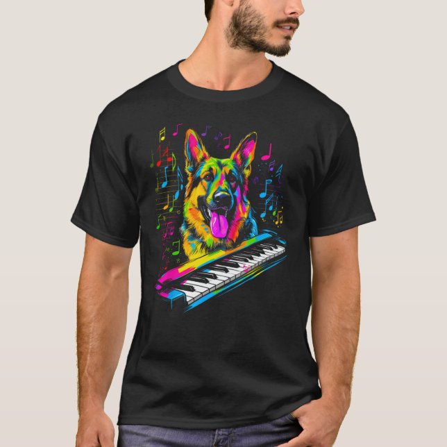 Camiseta Art German Shepherd Dog Piano Pianist (Anverso)
