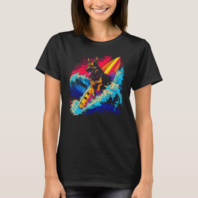 Camiseta Art German Shepherd Dog Surf Surfing (Anverso)