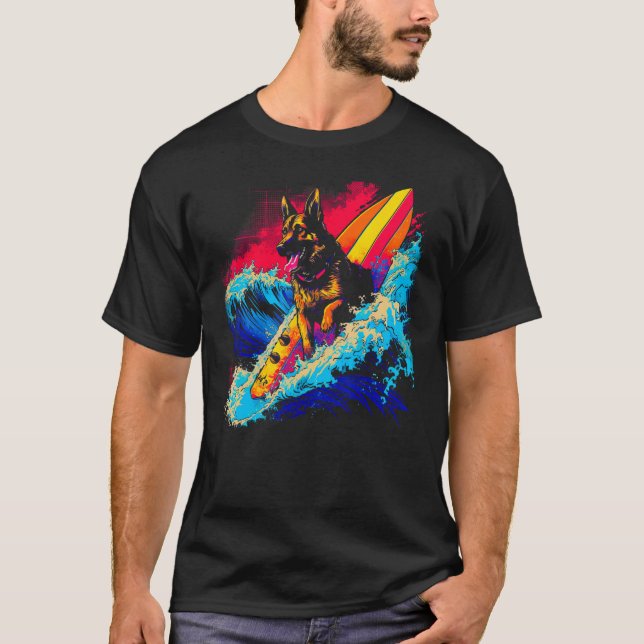 Camiseta Art German Shepherd Dog Surf Surfing (Anverso)