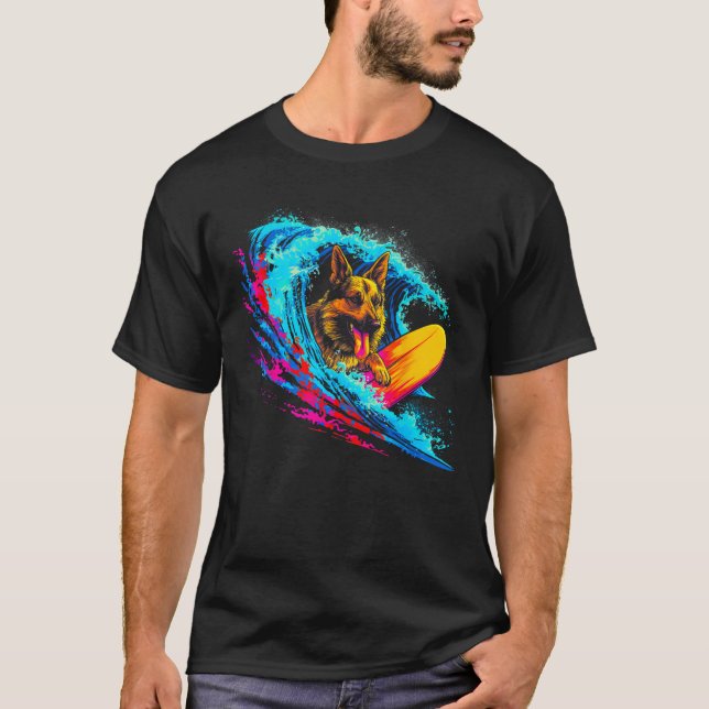 Camiseta Art German Shepherd Dog Wave Surf (Anverso)