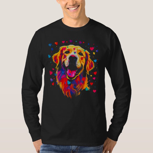 Camiseta Art Golden Retriever Dog Blue Red Heart (Anverso)