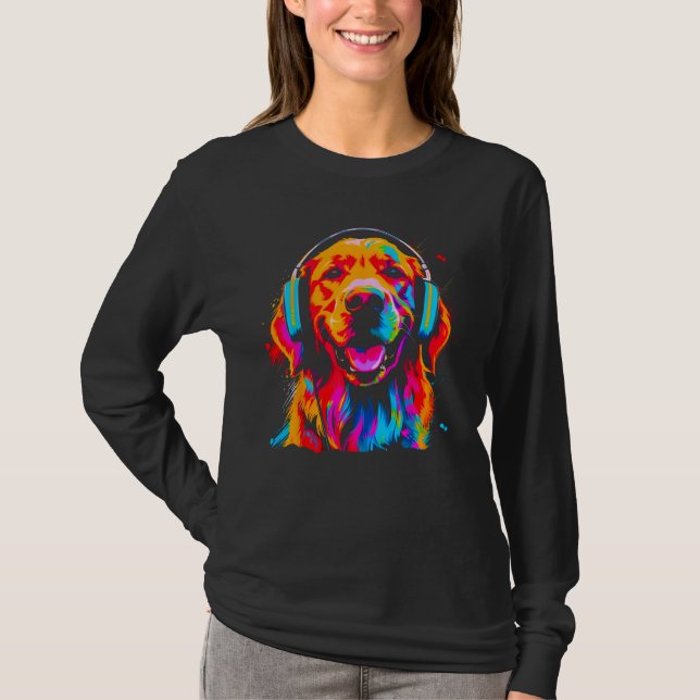 Camiseta Art Golden Retriever Dog DJ Headset (Anverso)