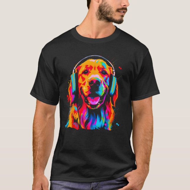 Camiseta Art Golden Retriever Dog DJ Headset (Anverso)