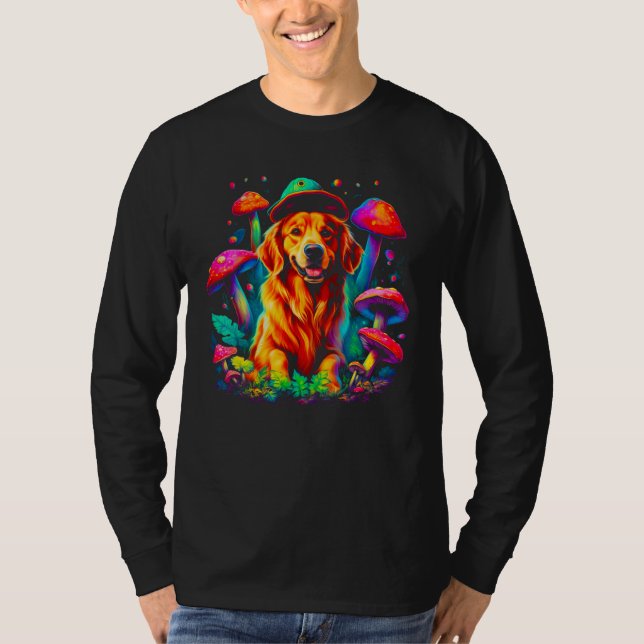 Camiseta Art Golden Retriever Dog Mushroom Psychedelic (Anverso)