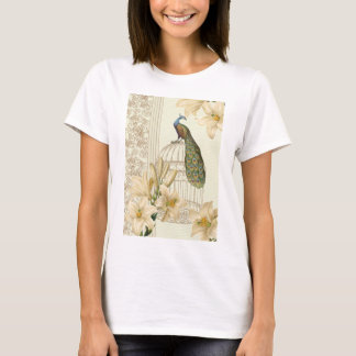 Camiseta art nouveau french lily vintage bircage peacock