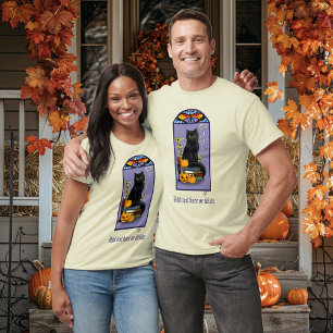 Camiseta Art Nouveau Gato Negro Calabaza Púrpura Otoño Amar
