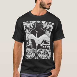 Camiseta Art Nouveau: Ilustracion de aves florales