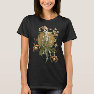 Camiseta Art Nouveau vintage, Ave Cockatoo, Flores Orquídea