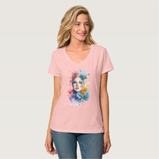 Camiseta art print flowers female face with very colorful 