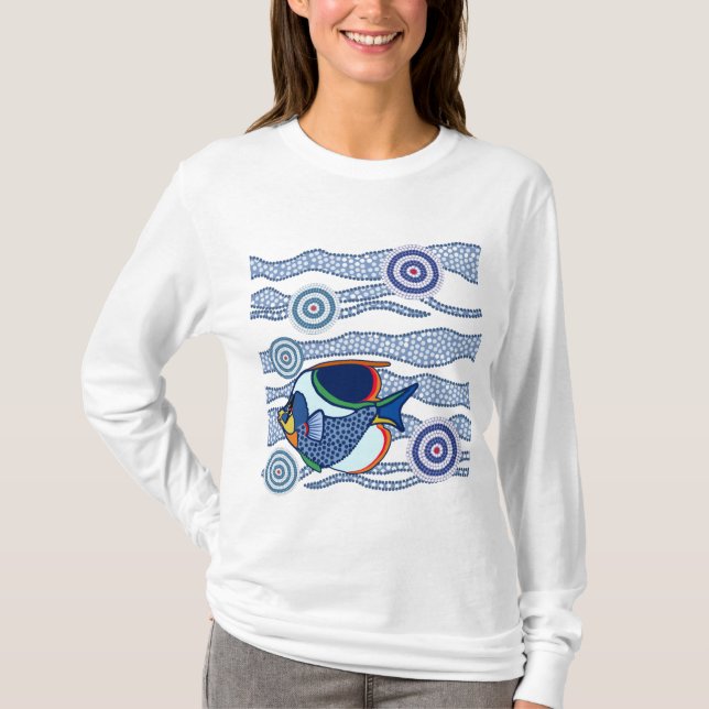 Camiseta Arte aborigen Fish-01 del punto (Anverso)