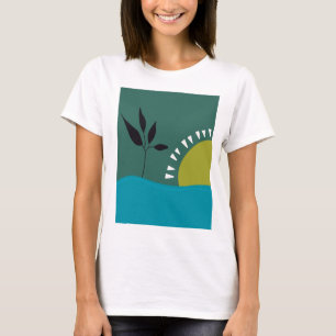 Camiseta Arte abstracto colorido verde sol paisaje de moda