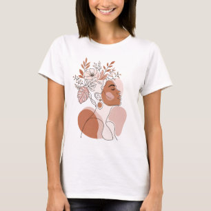 Camiseta Arte abstracto de línea mujer silueta floral boho