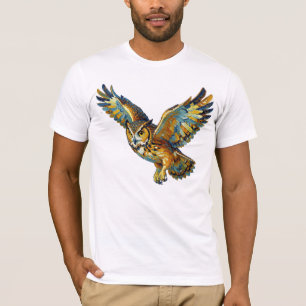 Camiseta Arte abstracto de pincelada colorida de búho volad