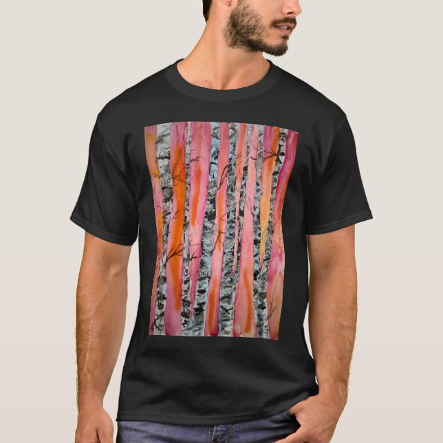 Camiseta arte abstracto del paisaje del árbol de abedul (Anverso)