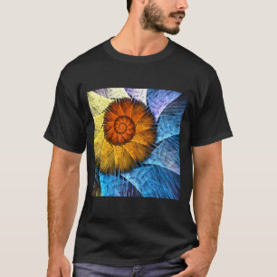 Camiseta Arte abstracto floral naranja amarillo azul