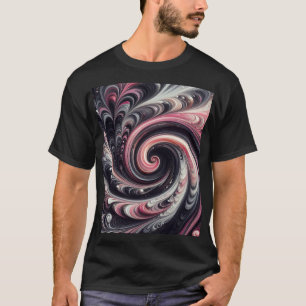 Camiseta Arte abstracto moderno con remolinos rosados, negr