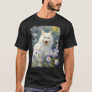 Camiseta Arte Acrílico Gato Blanco