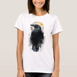 Camiseta Arte Acuarela de Cuervo Místico   Cuervo de Luna G
