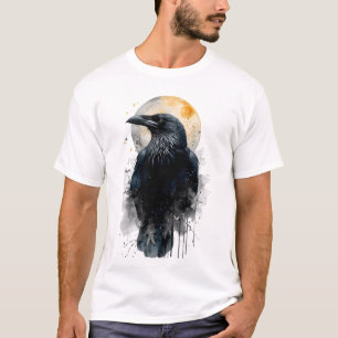 Camiseta Arte Acuarela de Cuervo Místico   Cuervo Lunar Gót