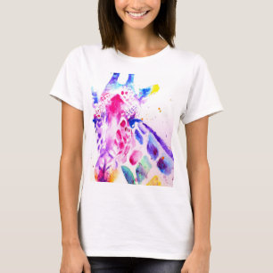 Camiseta Arte acuarela jirafa púrpura lindo animal de zooló