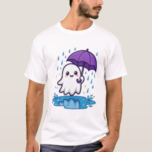 Camiseta Arte Adorable de Halloween de Fantasma con Paragua
