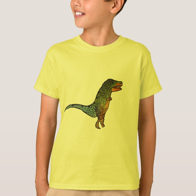 Camiseta Arte amarillo del dinosaurio de T-Rex de los niños (Anverso)