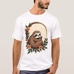 Camiseta Arte Animal Retro Botánico Floral Perezoso Vintage