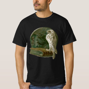 Camiseta Arte antiguo modernista con un búho, moneda y un l