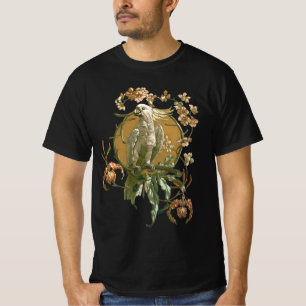 Camiseta Arte antiguo modernista, loro cacatúa, flores de o