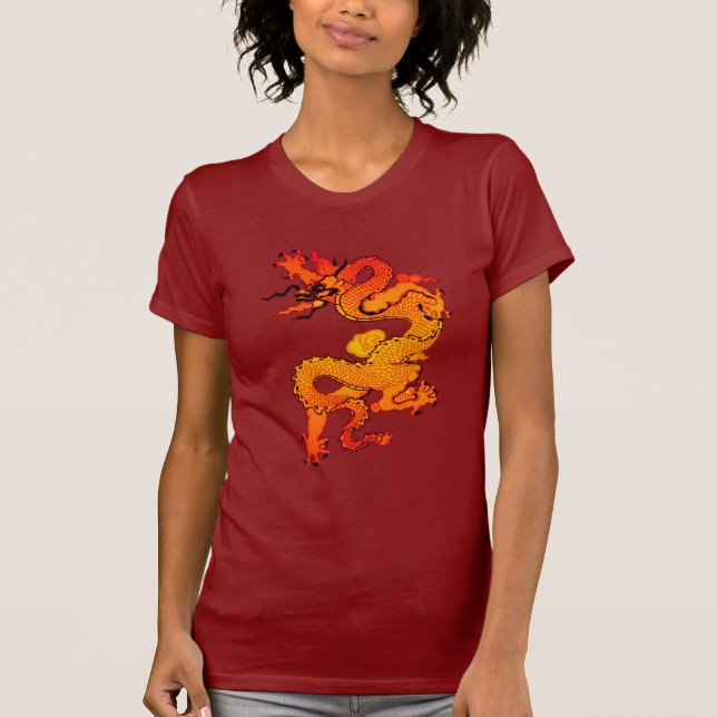 Camiseta Arte ardiente del dragón del naranja y del rojo (Anverso)