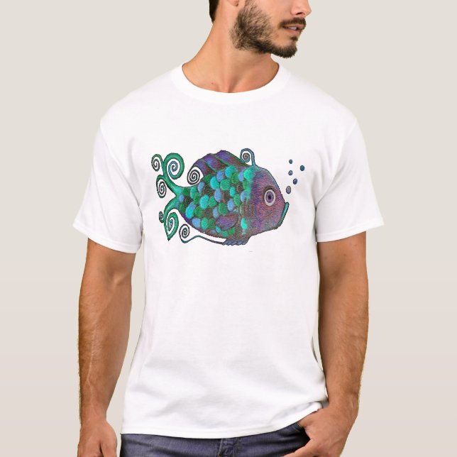 Camiseta Arte azul y púrpura de los pescados caprichosos (Anverso)