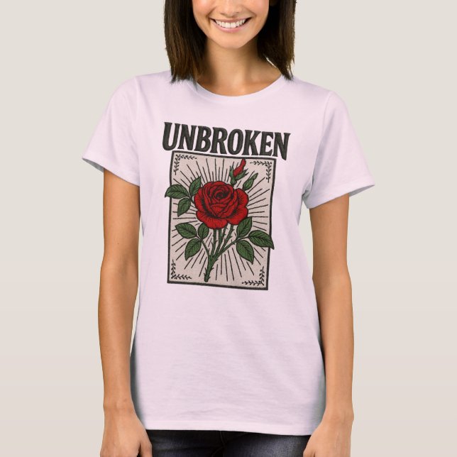Camiseta Arte bordado de Rosa ininterrumpido (Anverso)